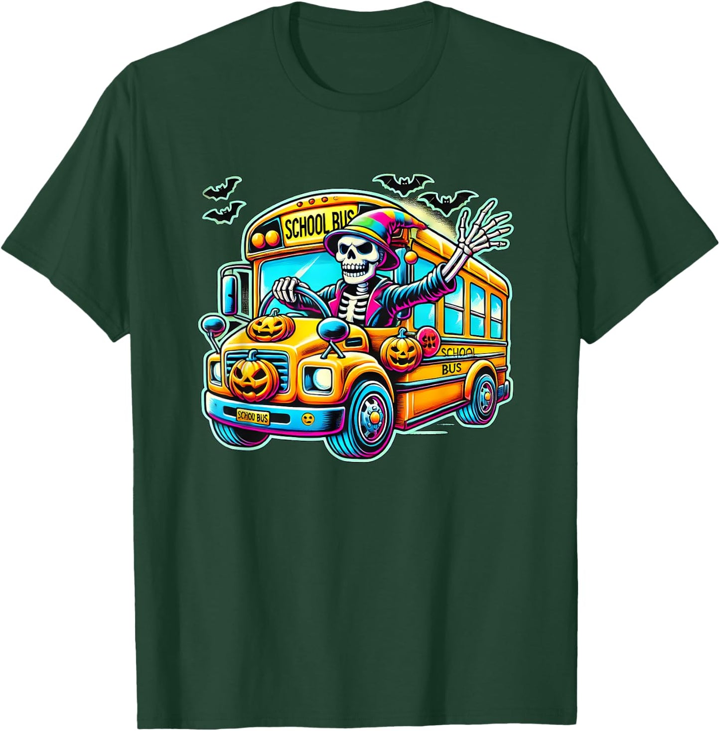 Halloween Skeleton School Bus Driver T-Shirt - T-Shirt | Forest