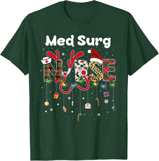 Med Surg Nurse christmas santa hat nursing X-Mas Pajama T-Shirt - T-Shirt | Forest