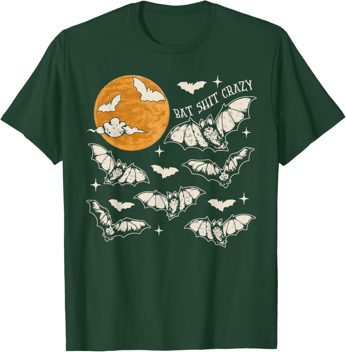 Bat Shit Crazy Funny Halloween Spooky Season Retro Moon T-Shirt - T-Shirt | Forest