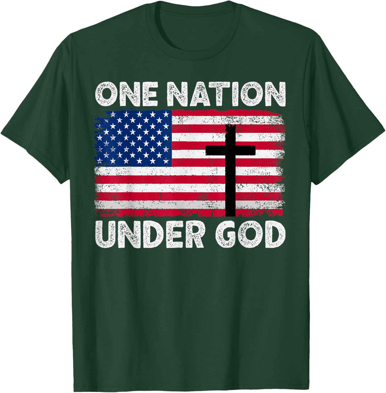 ONE NATION UNDER GOD Flag 4th Of July Patriotic Christian T-Shirt - T-Shirt | Forest