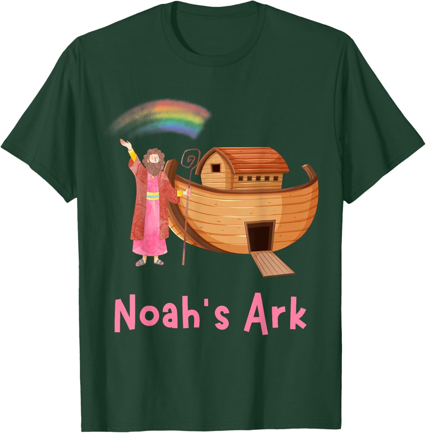 Kids Faith Bible Stories Pink Noah's Ark Girls Toddler Teen T-Shirt - T-Shirt | Forest