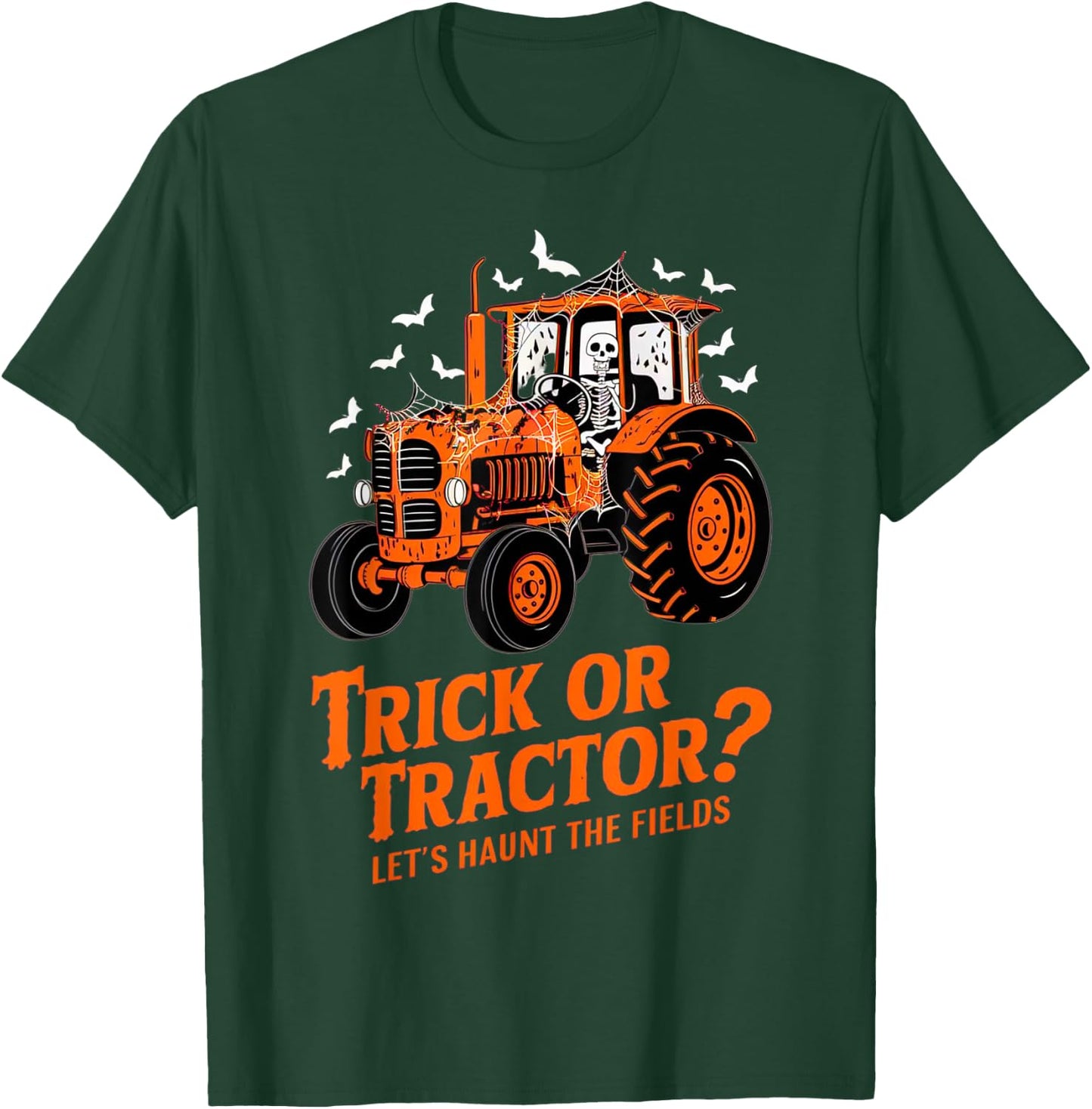 Funny Farmer Costume Halloween Spooky Skeleton Drive Tractor T-Shirt - T-Shirt | Forest