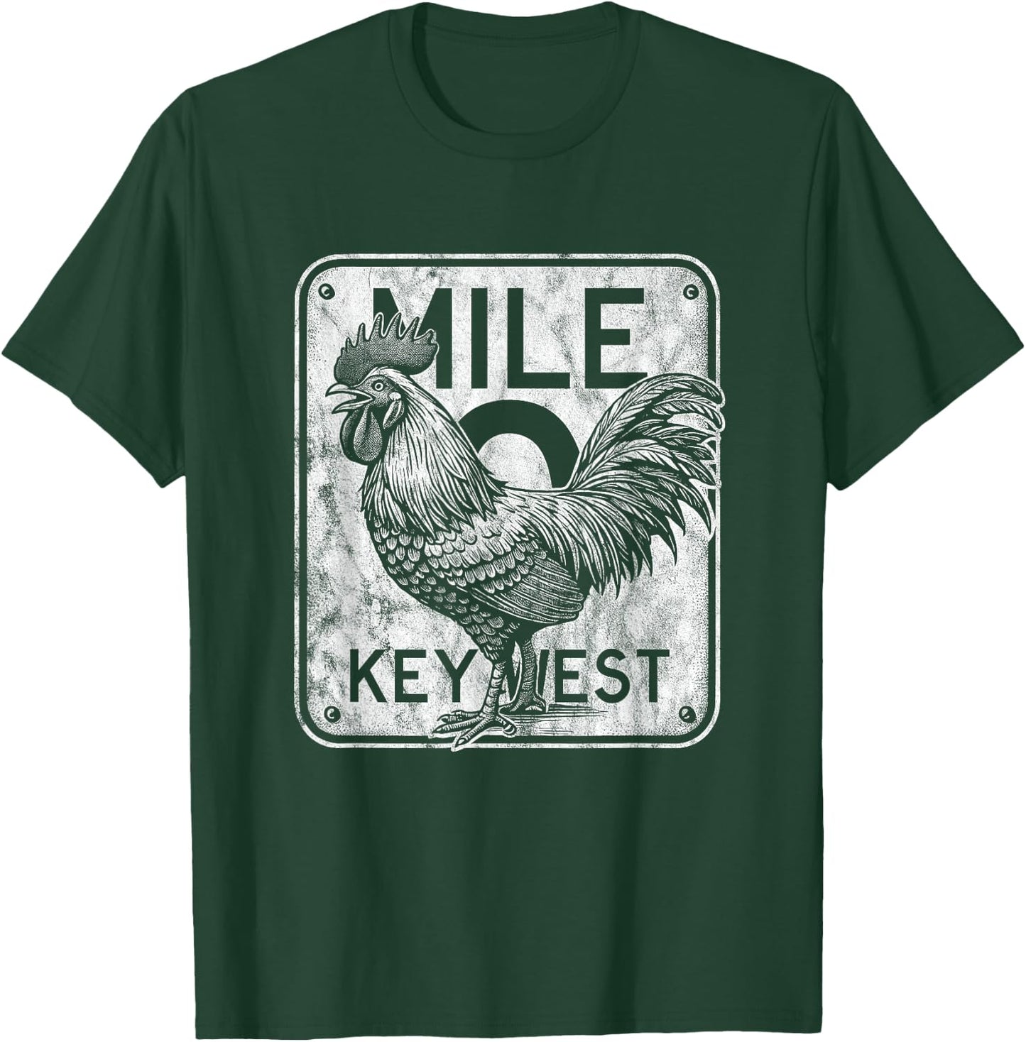Key West Florida Chicken Retro Mile 0 Rooster Distressed T-Shirt - T-Shirt | Forest