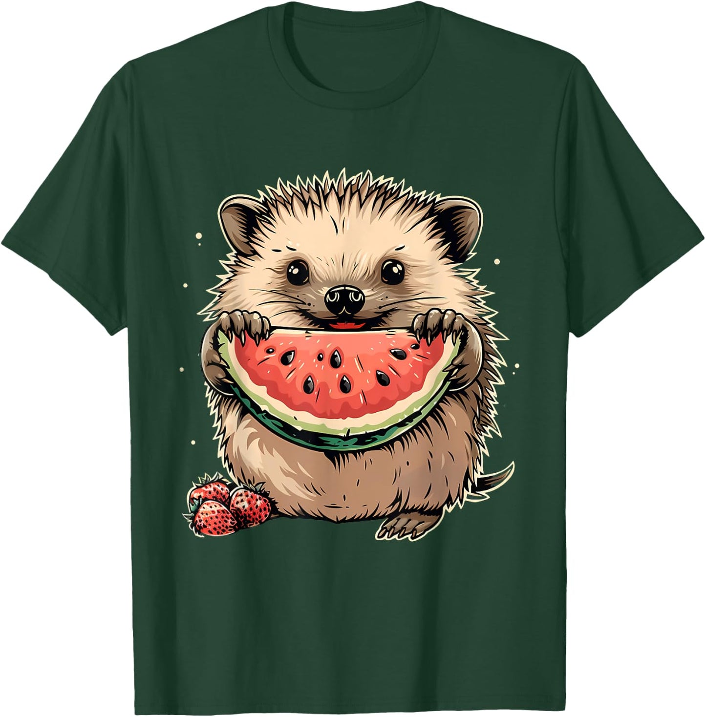 Watermelon Hedgehog Watermelons Fruit Artwork Strawberry T-Shirt - T-Shirt | Forest