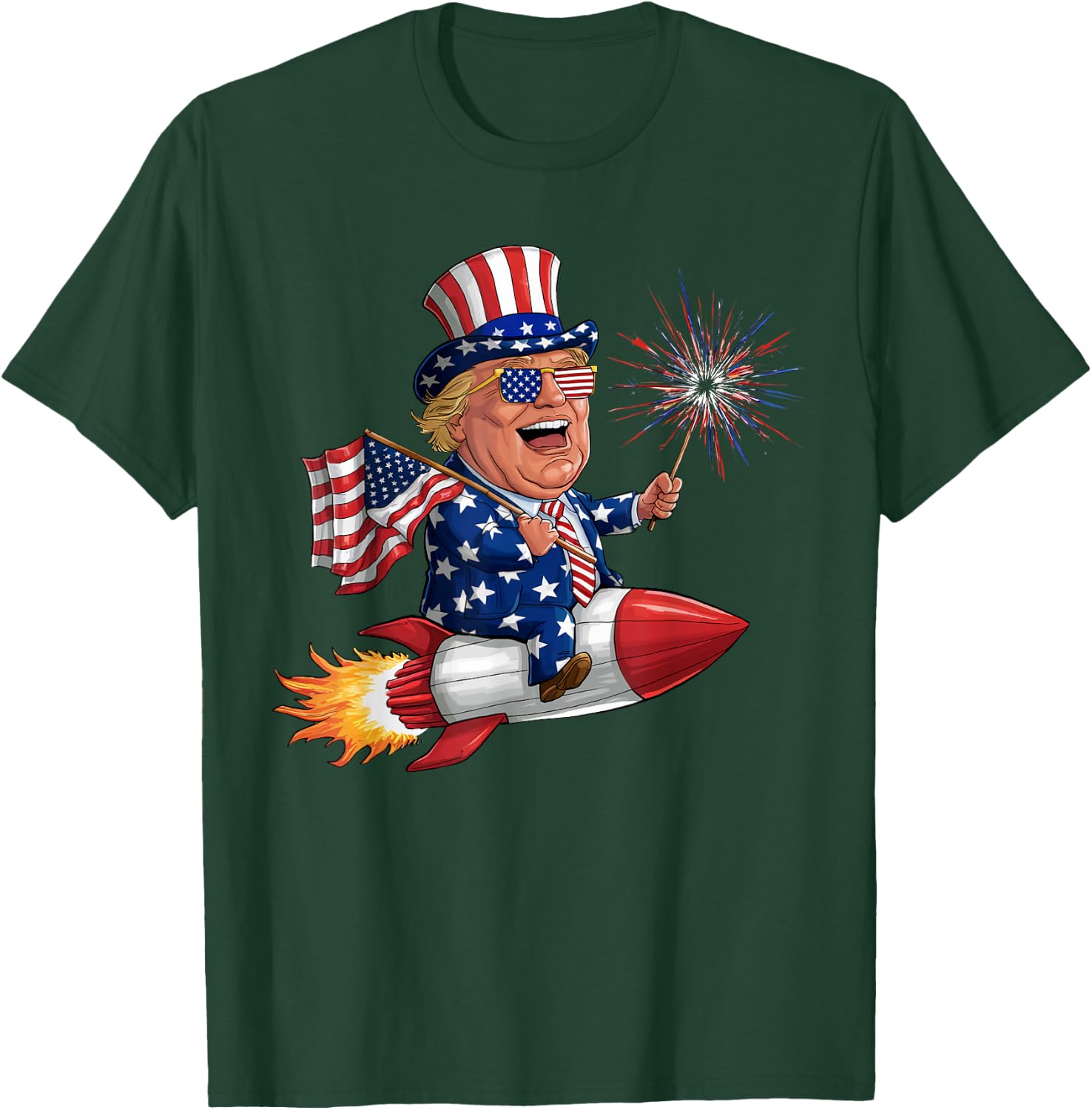 Donald Trump 2024 Happy 4th Of July Trump American Flag Women Men T-Shirt - T-Shirt | Forest