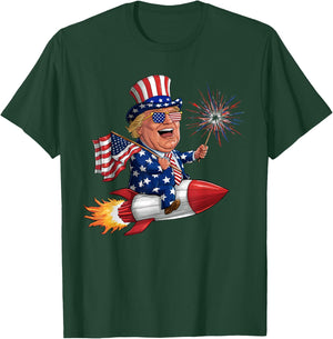 Donald Trump 2024 Happy 4th Of July Trump American Flag Women Men T-Shirt - T-Shirt | Forest