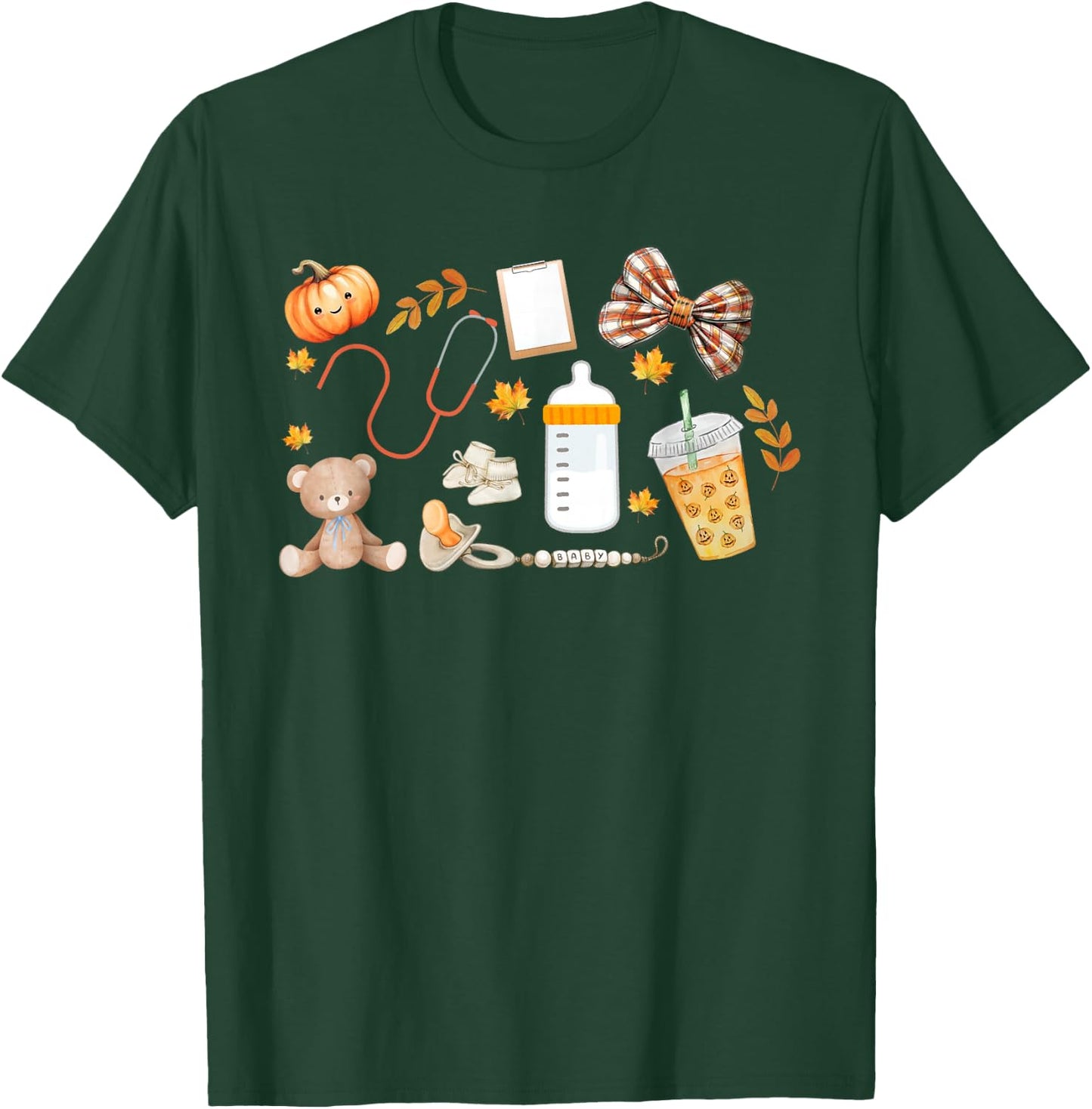 Mother Baby Nurse Fall MBU Thanksgiving Team Nursery Nurse T-Shirt - T-Shirt | Forest