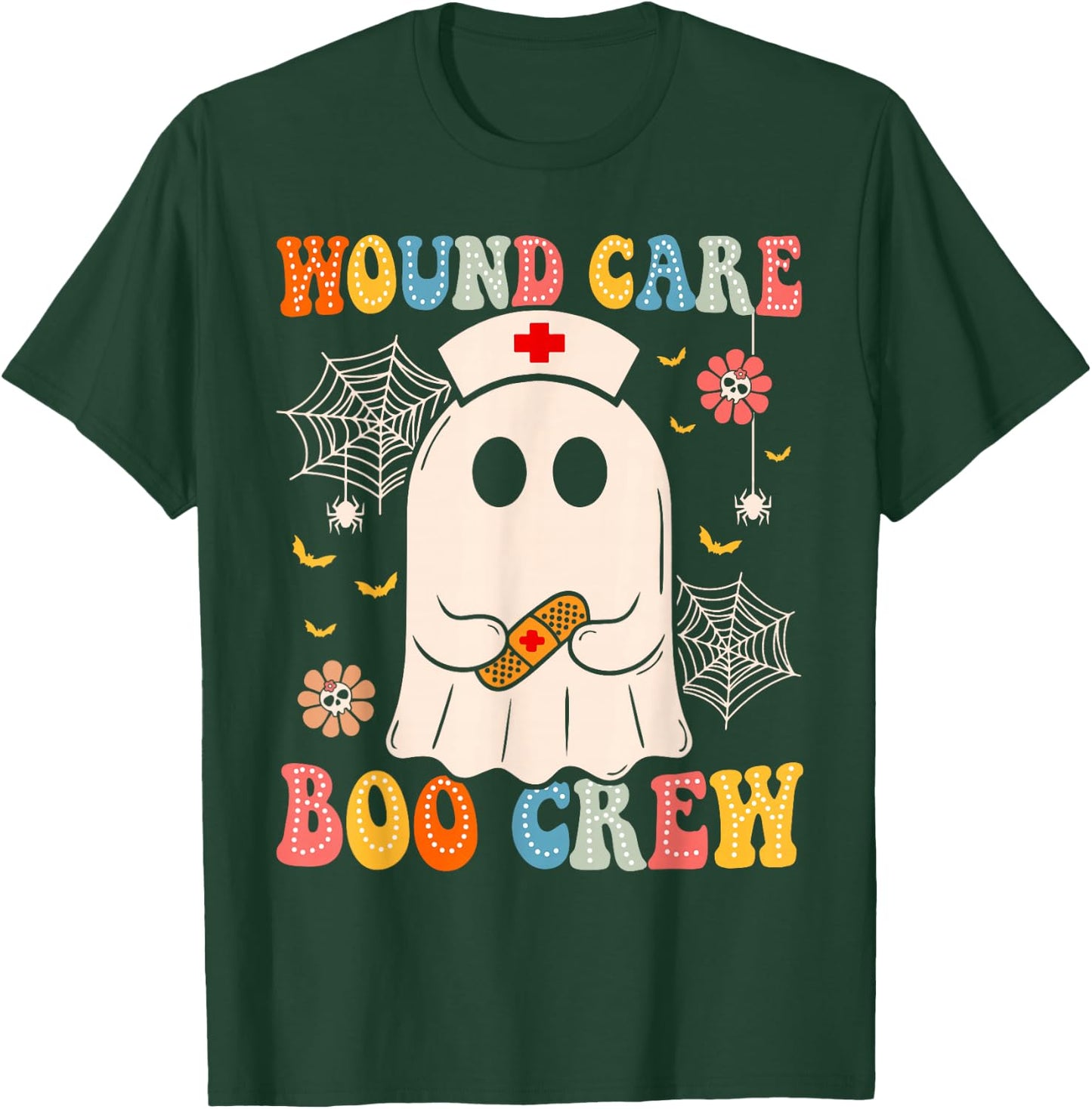 Groovy Wound Care Boo Crew Nurse Funny Ghost Halloween Nurse T-Shirt - T-Shirt | Forest