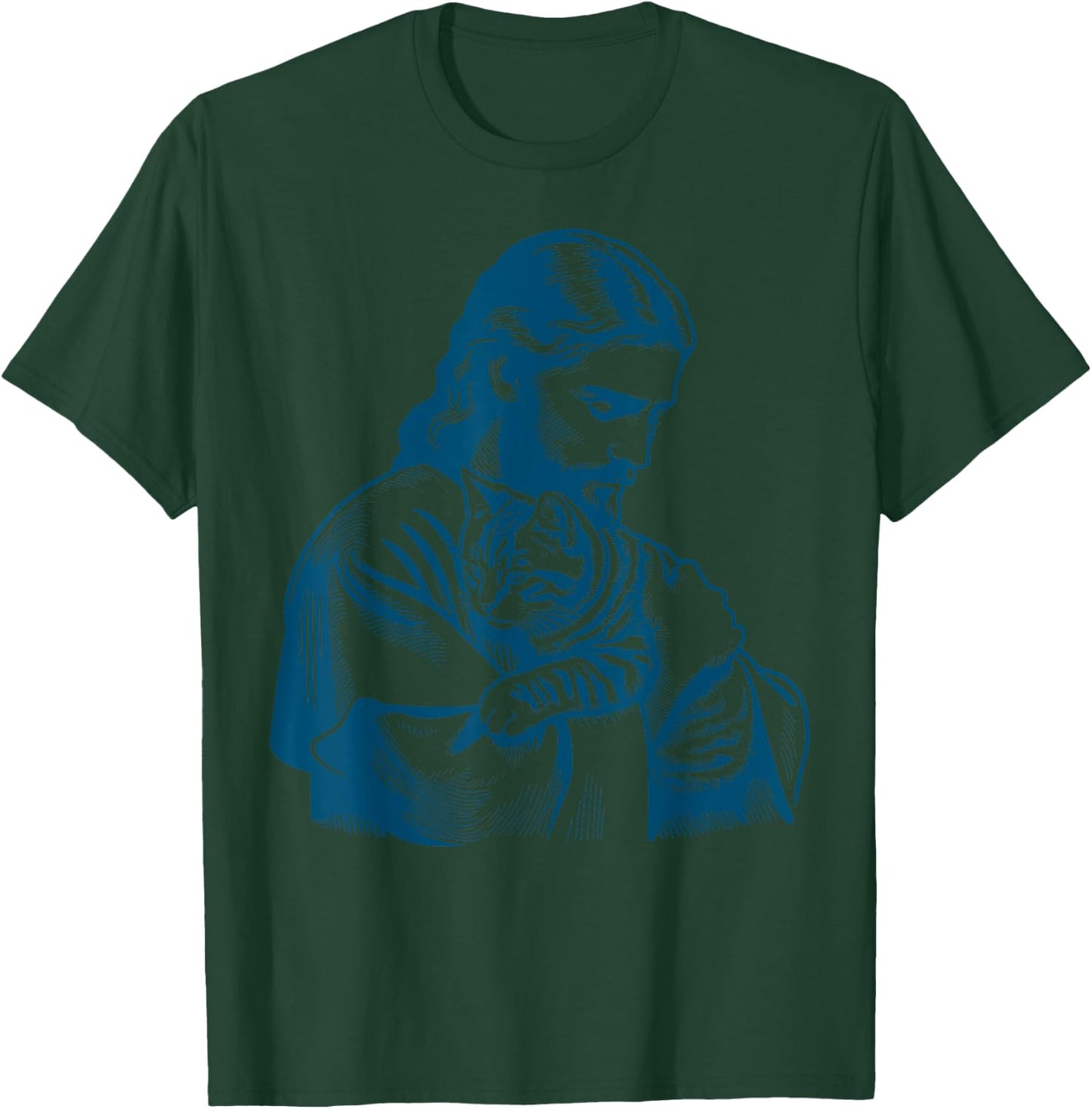 Funny Vintage Jesus Holding A Cat Retro 90s Christian T-Shirt - T-Shirt | Forest