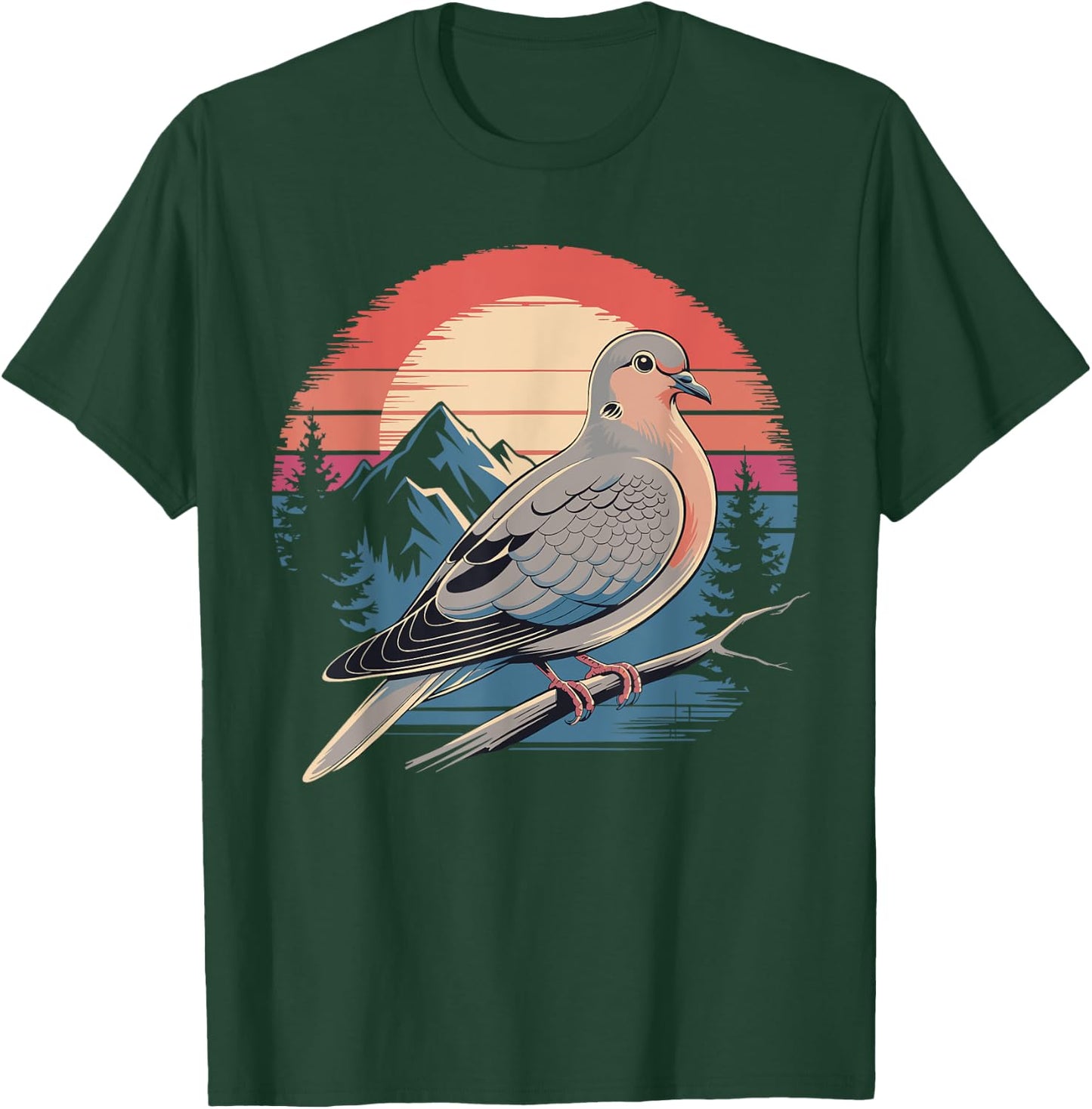 Mourning Dove Bird Lover Vintage Retro Sunset Bird Watching T-Shirt - T-Shirt | Forest