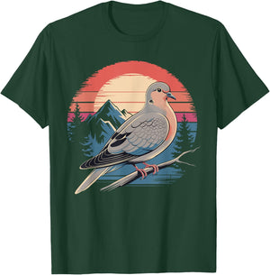 Mourning Dove Bird Lover Vintage Retro Sunset Bird Watching T-Shirt - T-Shirt | Forest