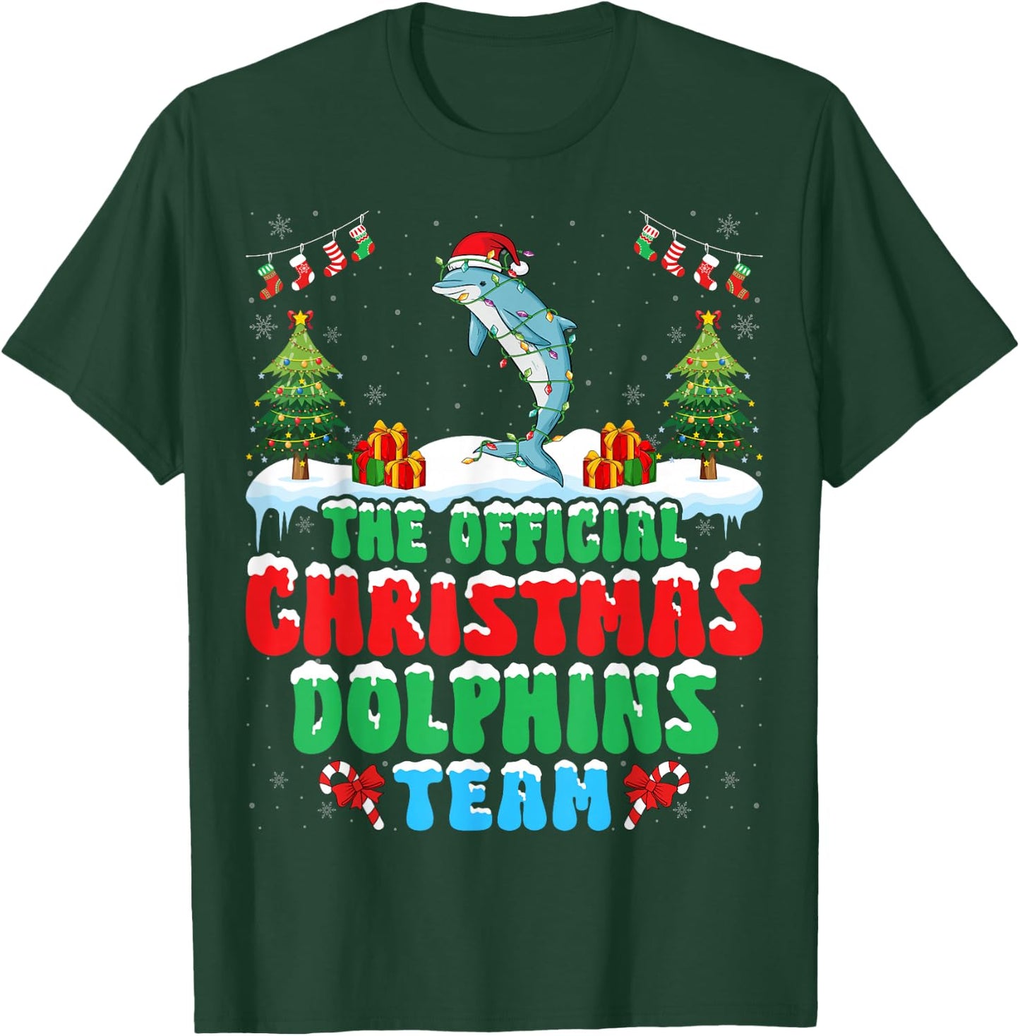 Christmas Dolphins Team - Dolphins Wearing Santa Hat Xmas T-Shirt - T-Shirt | Forest