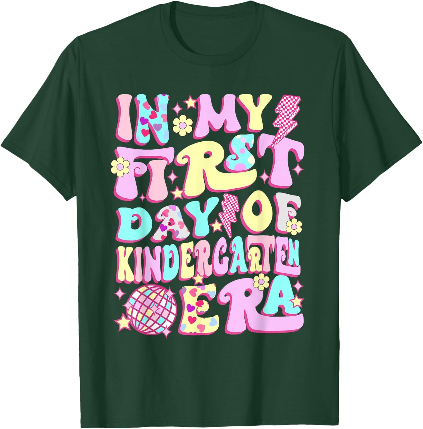 Groovy In My First Day Kindergarten Era Back To School Girls T-Shirt - T-Shirt | Forest
