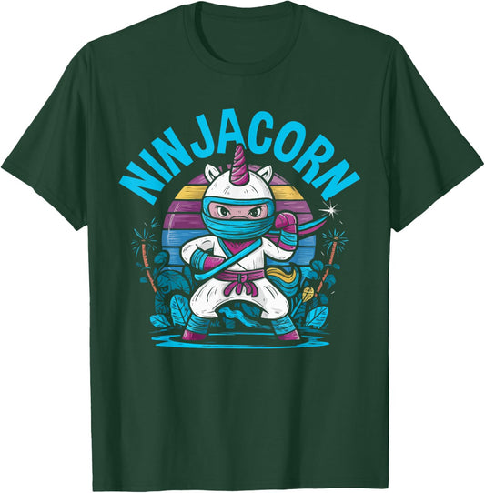 Ninjacorn Unicorn Lover Shuriken Kunai Shinobi Ninja T-Shirt - T-Shirt | Forest