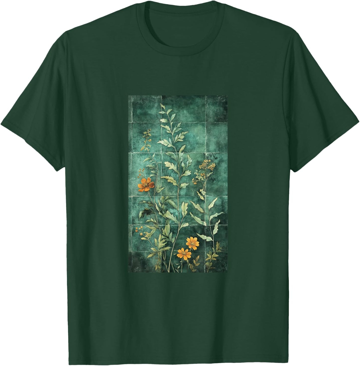 Vibrant Mosaic Tiles Floral Botanical Floral T-Shirt - T-Shirt | Forest