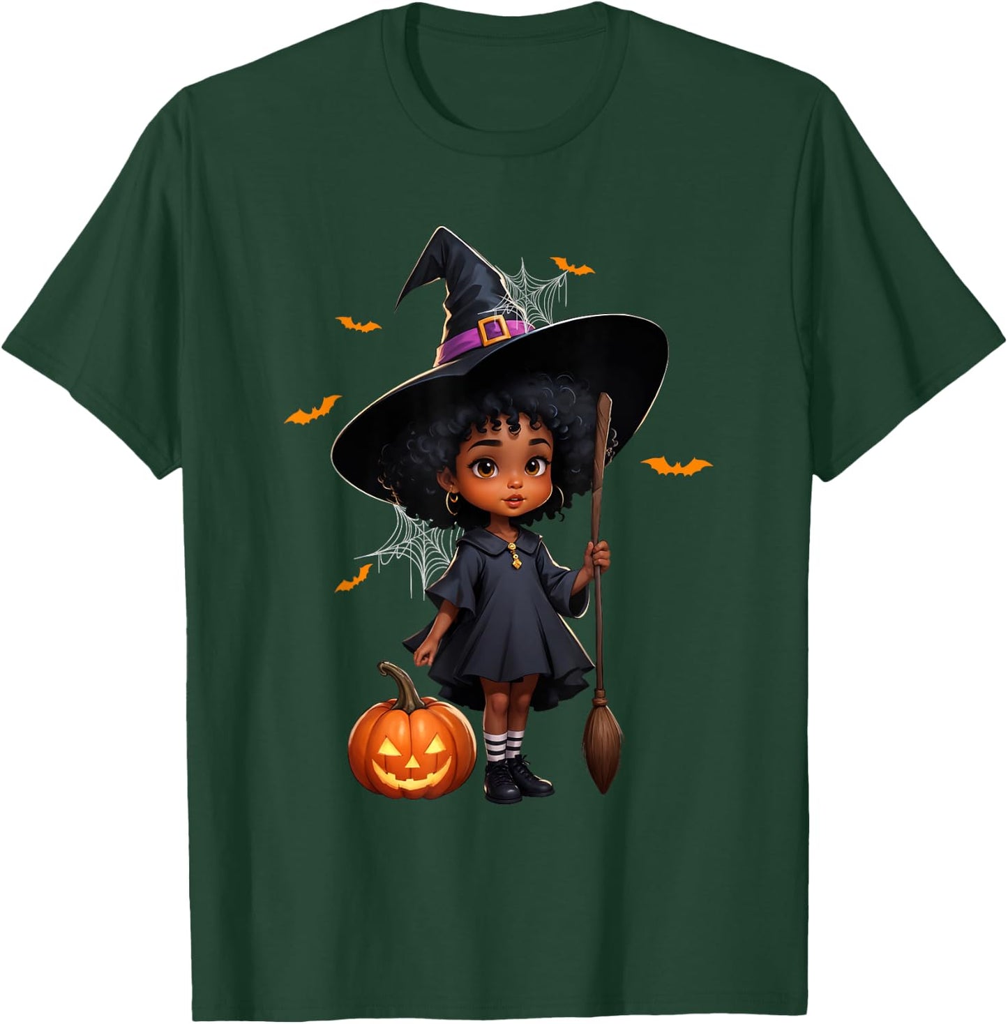 African American Black Girl Cute Witch Halloween Pumpkin T-Shirt - T-Shirt | Forest