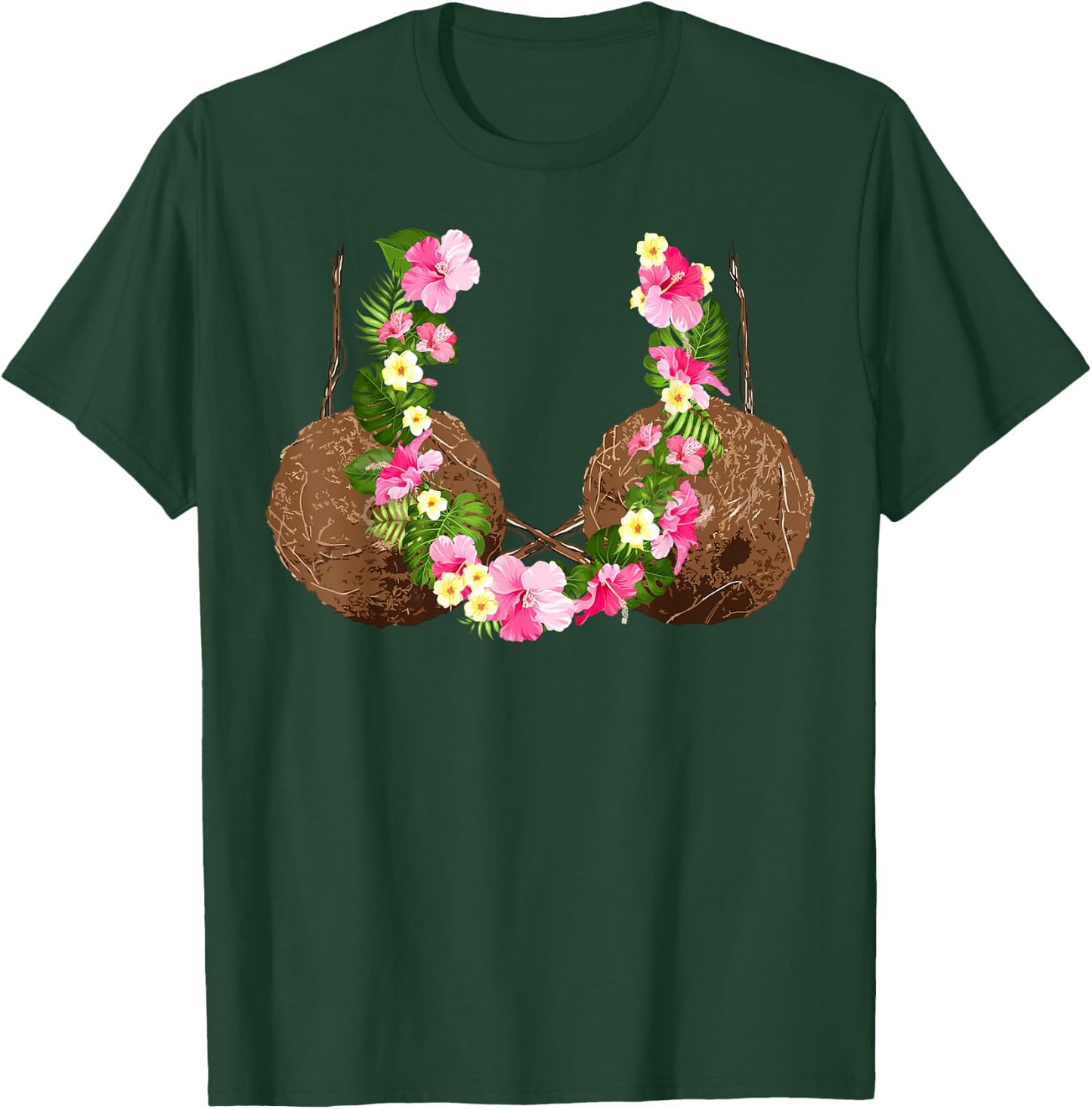 Funny Coconut Bra Hawaiian Tropical Beach Vibes Summer Girls T-Shirt - T-Shirt | Forest
