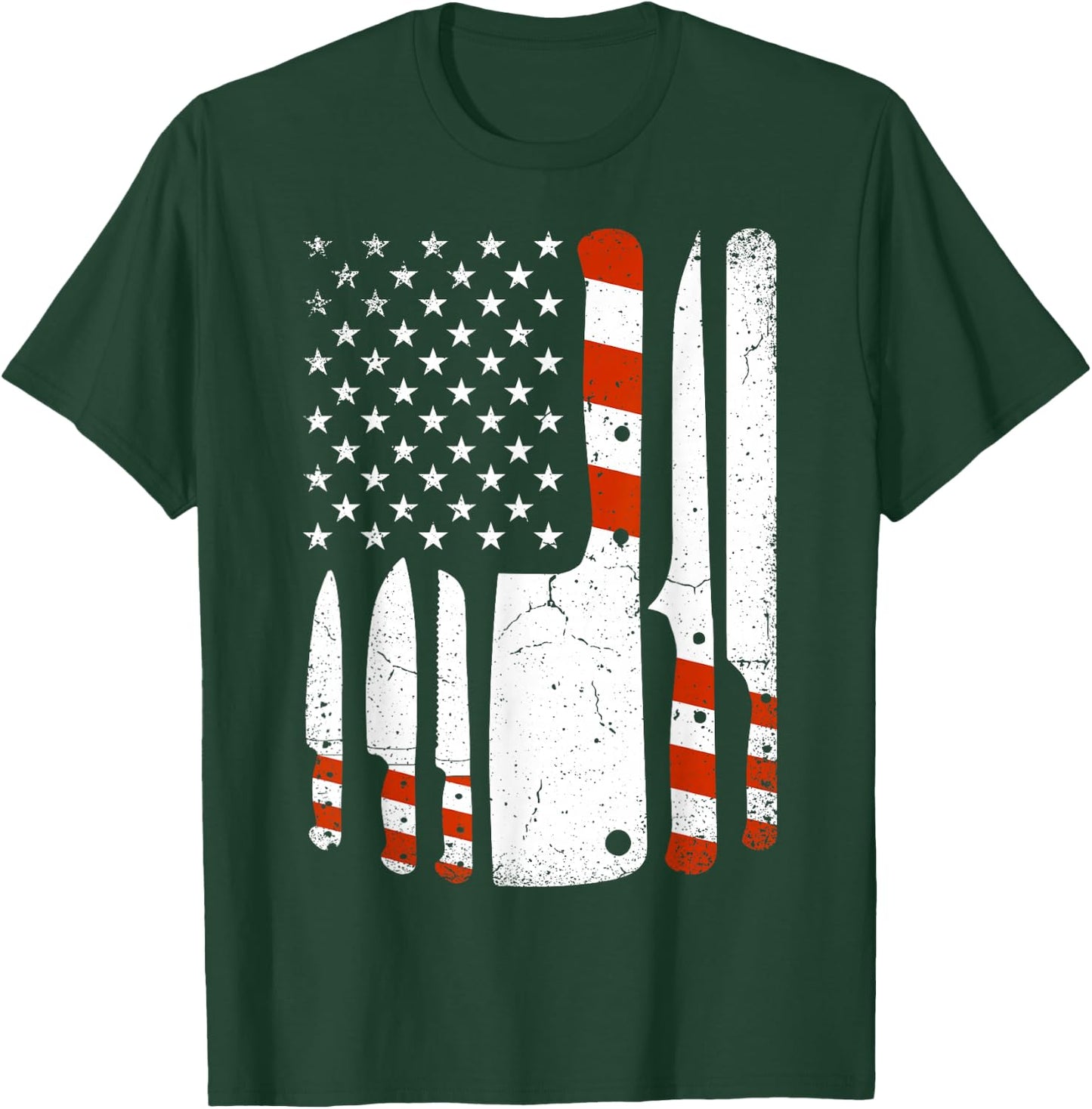 Chef Knives Cooking Utensil Cook American Flag Patriotic Women Men T-Shirt - T-Shirt | Forest