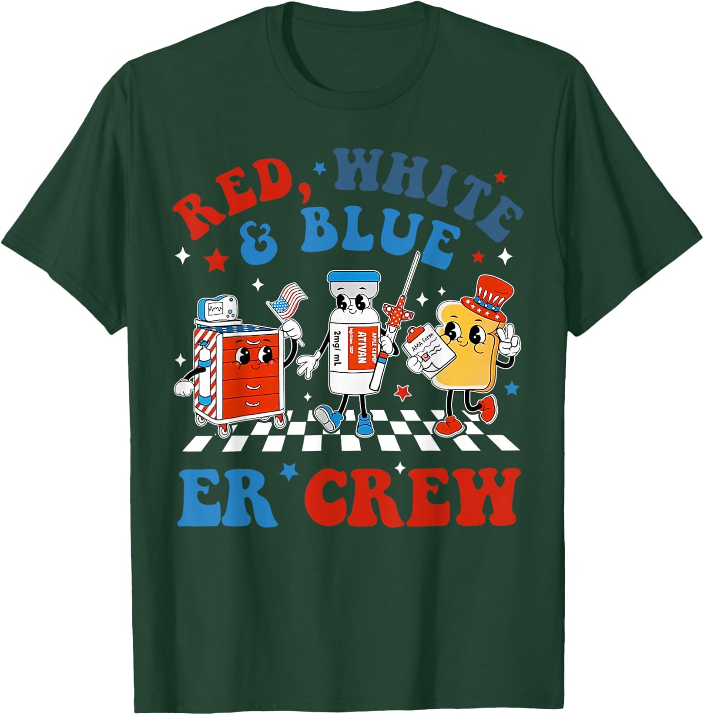 Retro Red White Blue Er Crew Emergency Room 4th Of July T-Shirt - T-Shirt | Forest