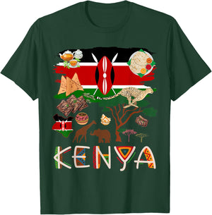 Kenya Flag Outfit Idea For Kids Kenya Food & Kenyan Flag T-Shirt - T-Shirt | Forest