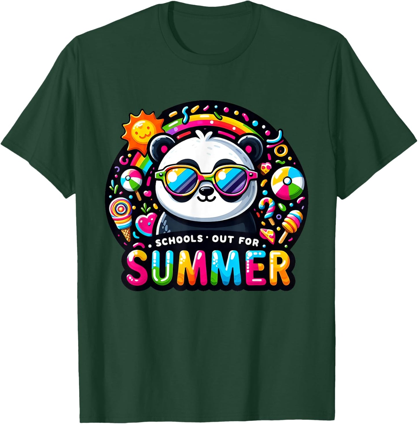 Cute Panda Last Day of School Teacher Schools Out For Summer Women Kids T-Shirt - T-Shirt | Forest