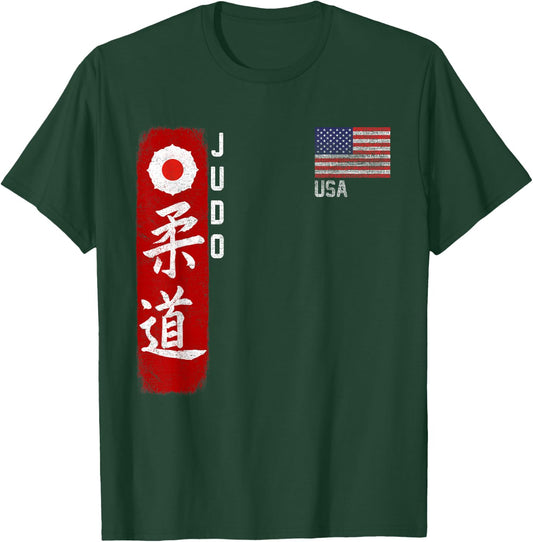 Judo USA American Flag Judoka Dojo Martial Art America Kanji T-Shirt - T-Shirt | Forest