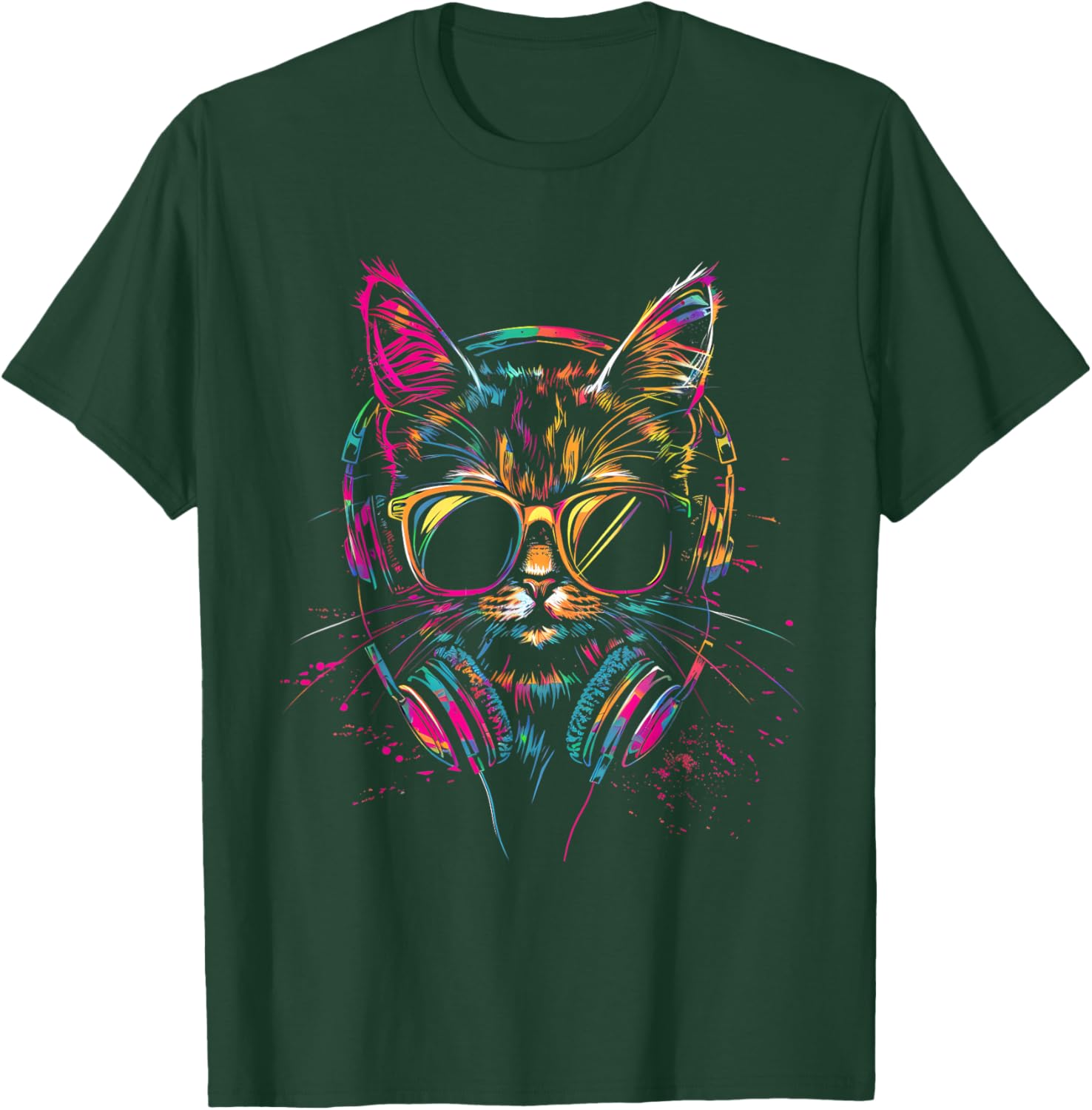 DJ Cat Techno EDM Cat Music DJ Music Headphones Beatmaker T-Shirt - T-Shirt | Forest