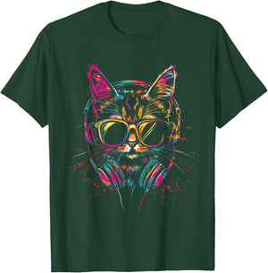 DJ Cat Techno EDM Cat Music DJ Music Headphones Beatmaker T-Shirt - T-Shirt | Forest