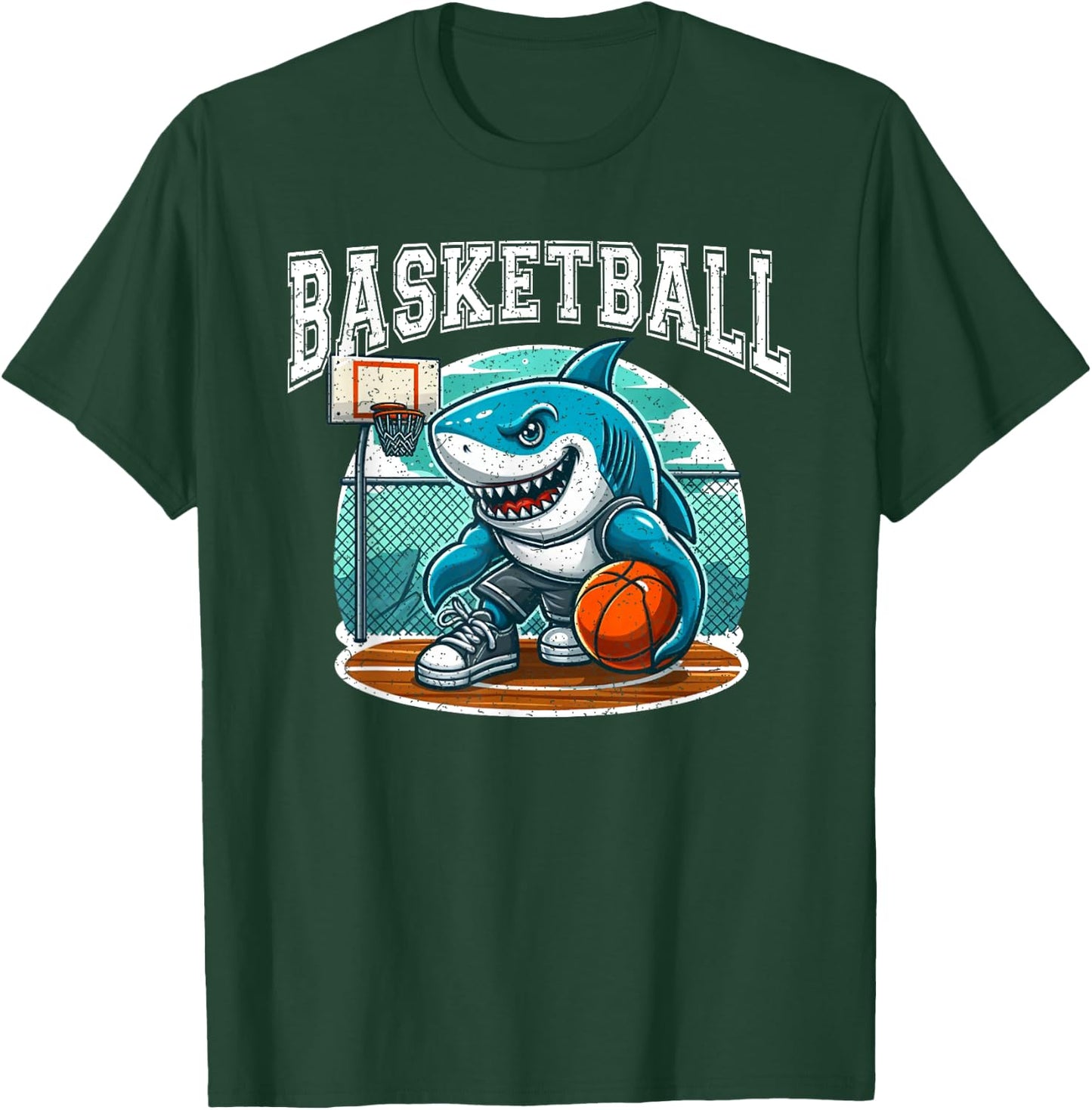 Basketball Shark Playing Basketball Vintage T-Shirt - T-Shirt | Forest