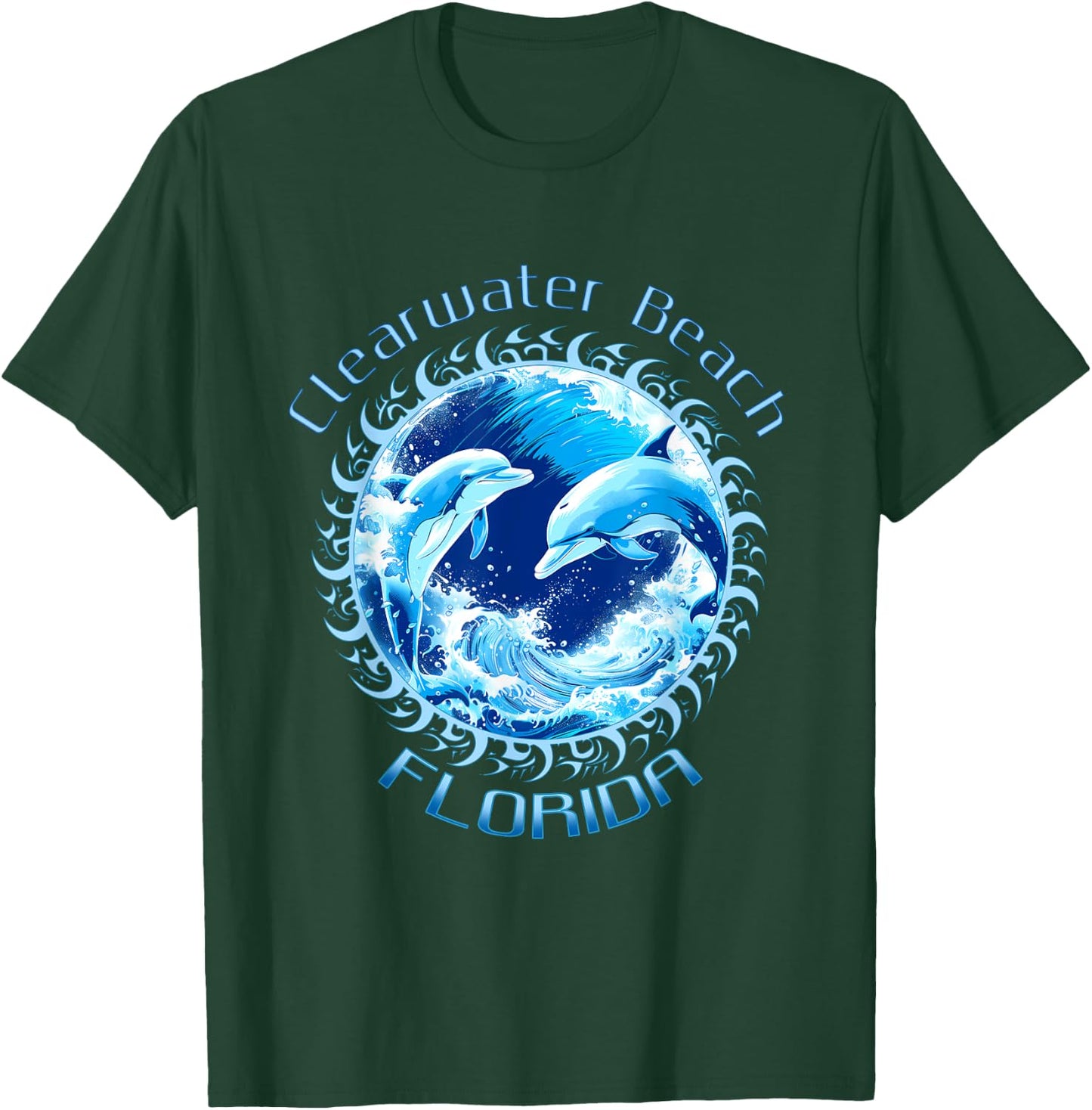 Cute Ocean Dolphin Lovers Clearwater Beach Florida Vacation Men Women Kids T-Shirt - T-Shirt | Forest