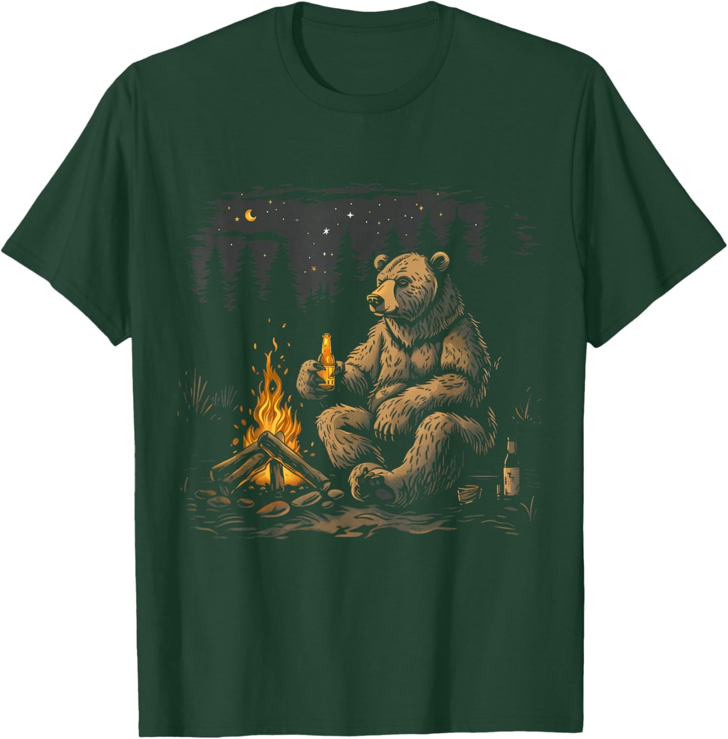 Camping Grizzly Bear Drinking Beer Hiking Nature Outdoor T-Shirt - T-Shirt | Forest