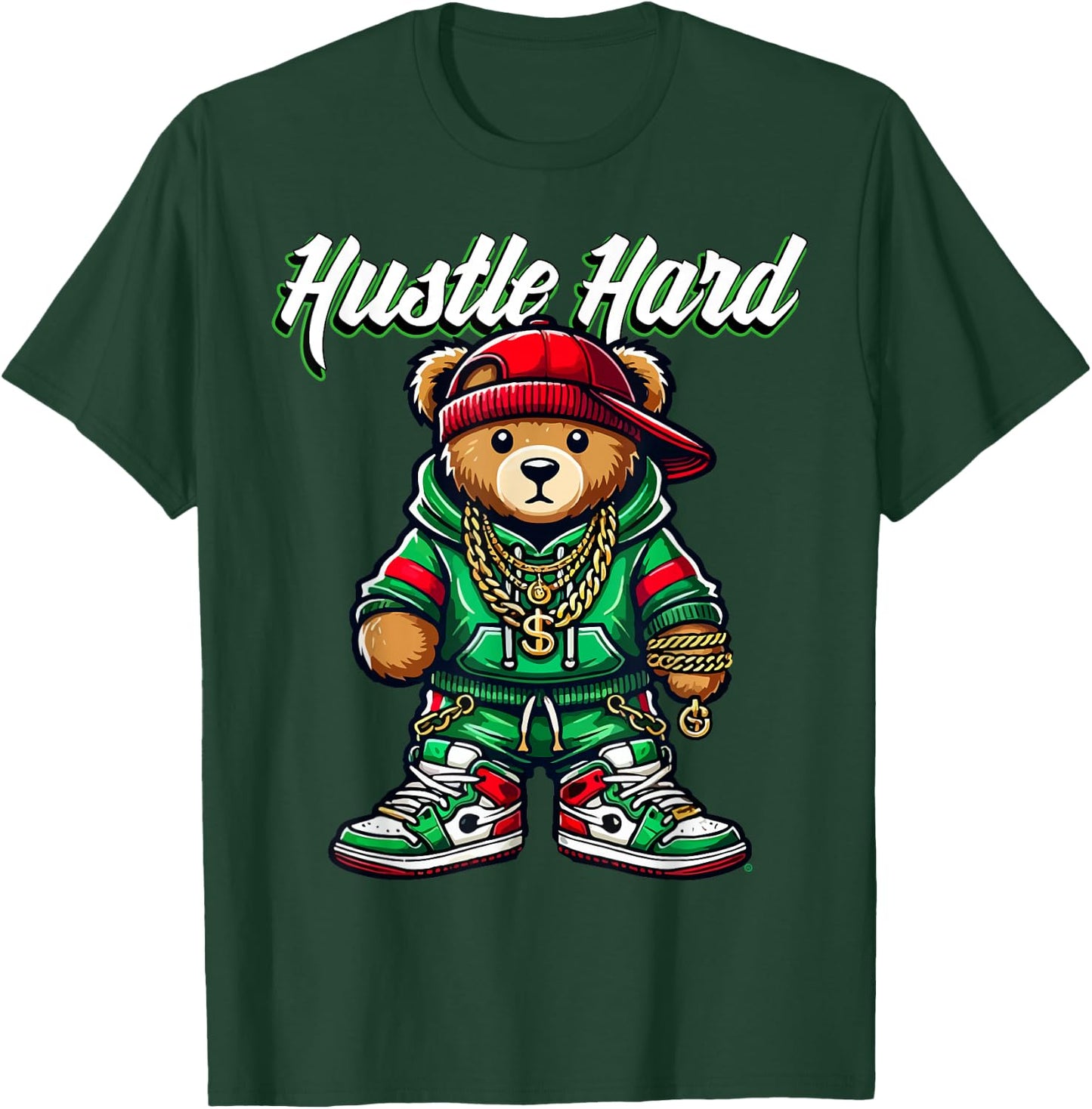 Hustle Hard Urban Teddy Bear - Hip Hop Street Style Gift T-Shirt - T-Shirt | Forest