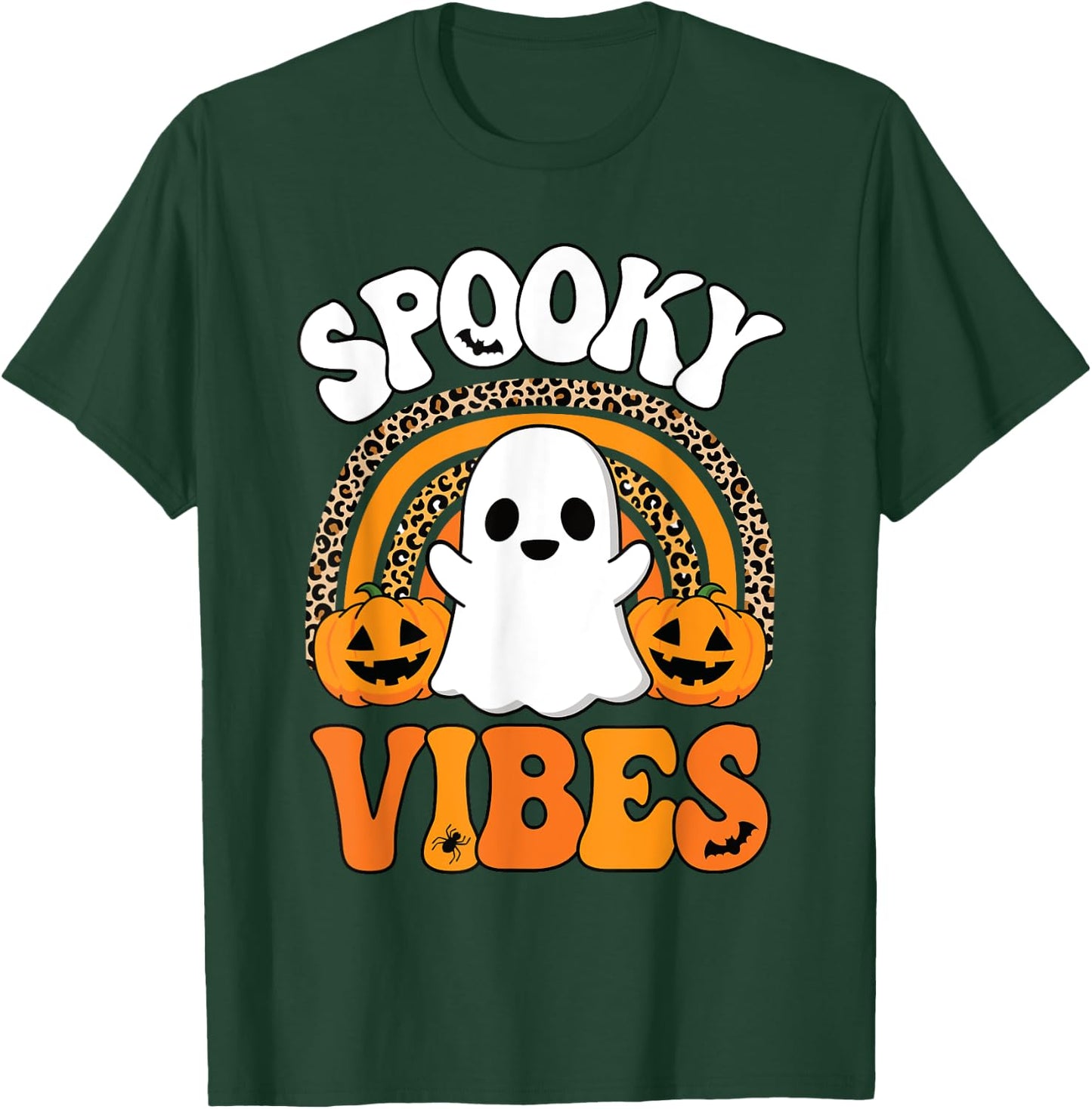 Spooky Vibes Ghost Pumpkin Halloween Rainbow Men Women Kids T-Shirt - T-Shirt | Forest