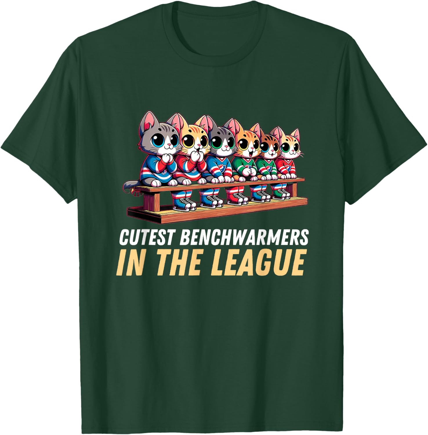 Cutest Benchwarmers in the League: Kitten Lineup Hockey T-Shirt - T-Shirt | Forest