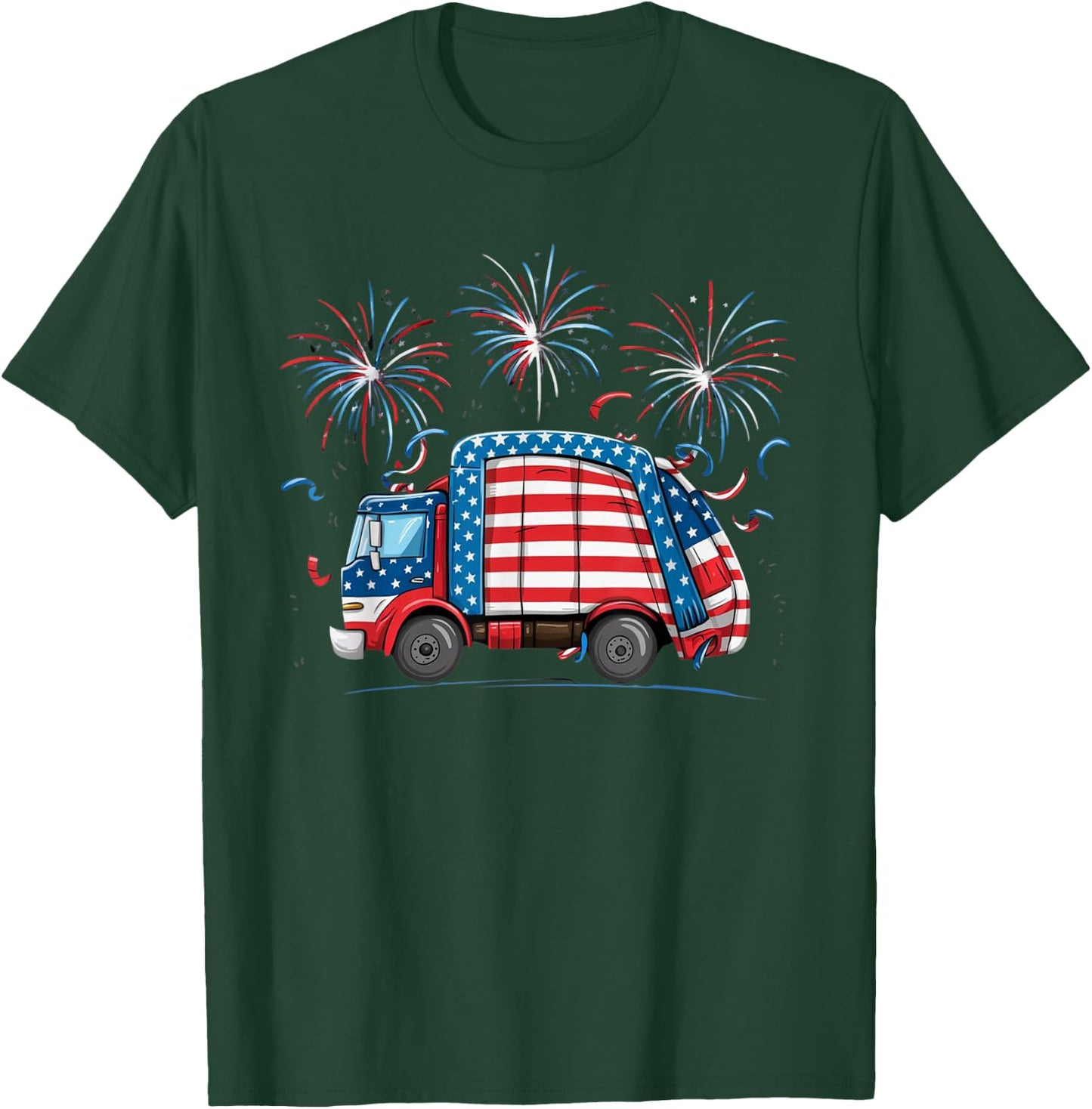 Funny Garbage Truck veterans day Usa Flag Boys Girls Kids T-Shirt - T-Shirt | Forest