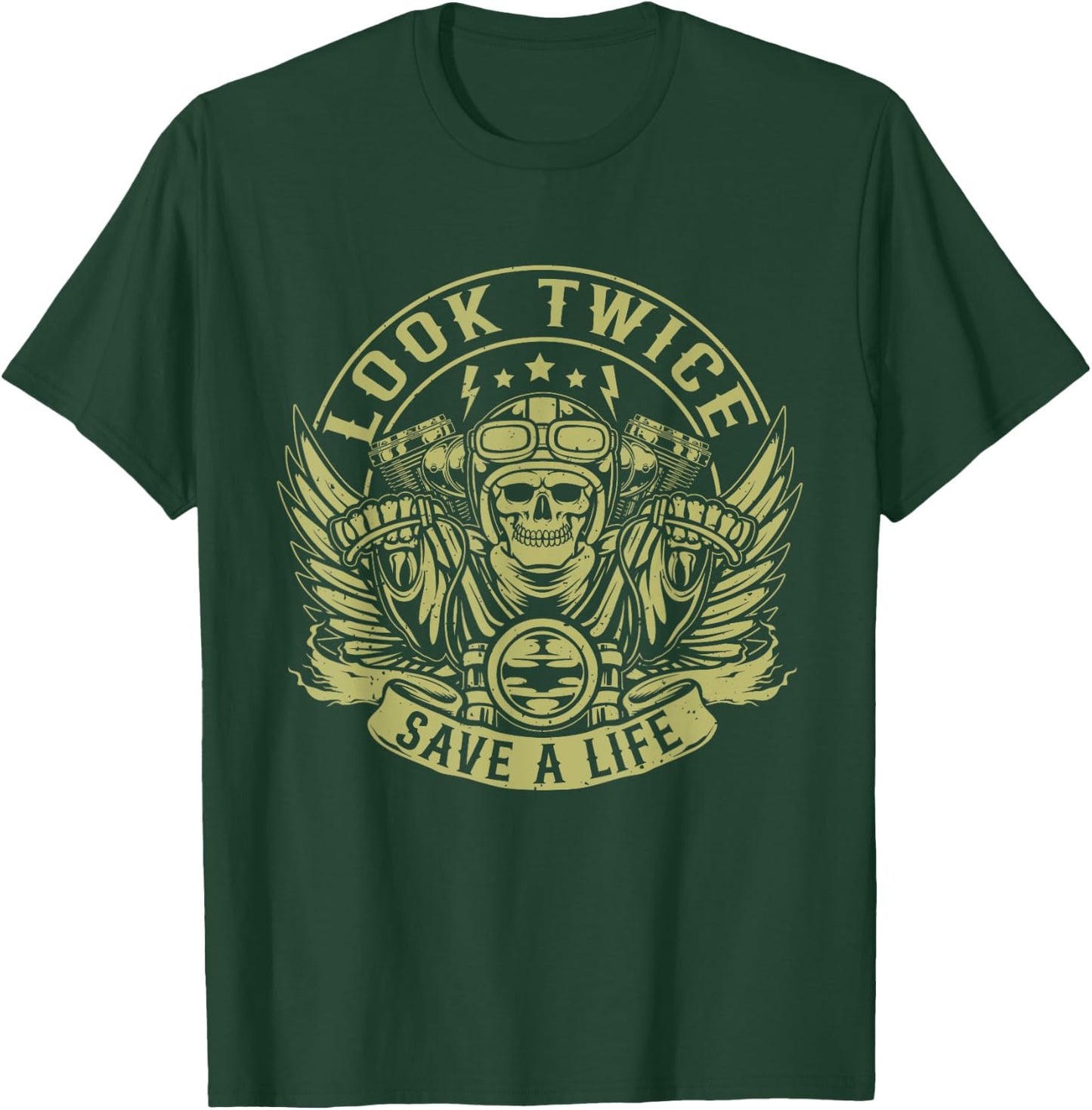 Look Twice Save A Life Funny Motorcycle Biker Riding T-Shirt - T-Shirt | Forest