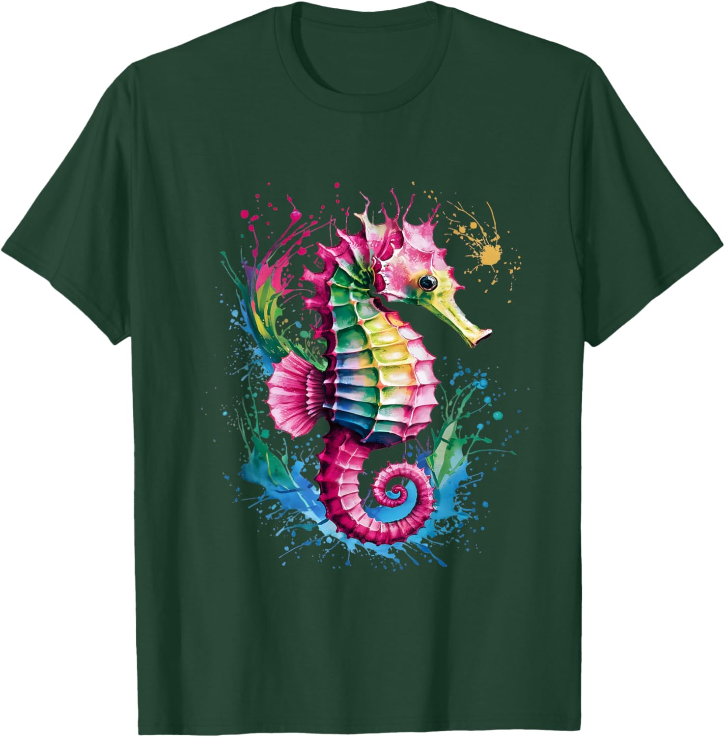 Seahorse Men Woman Colorful Watercolor Seahorse T-Shirt - T-Shirt | Forest