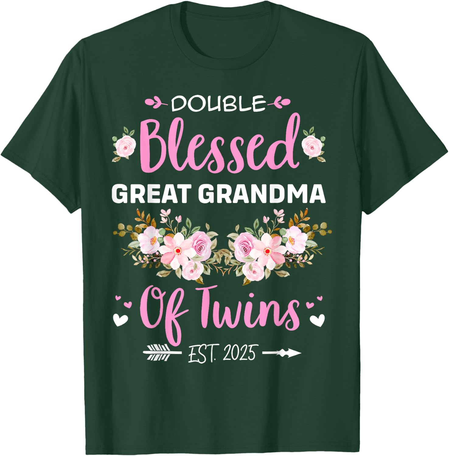 Double Blessed Great Grandma Of Twins Baby Reveal T-Shirt - T-Shirt | Forest