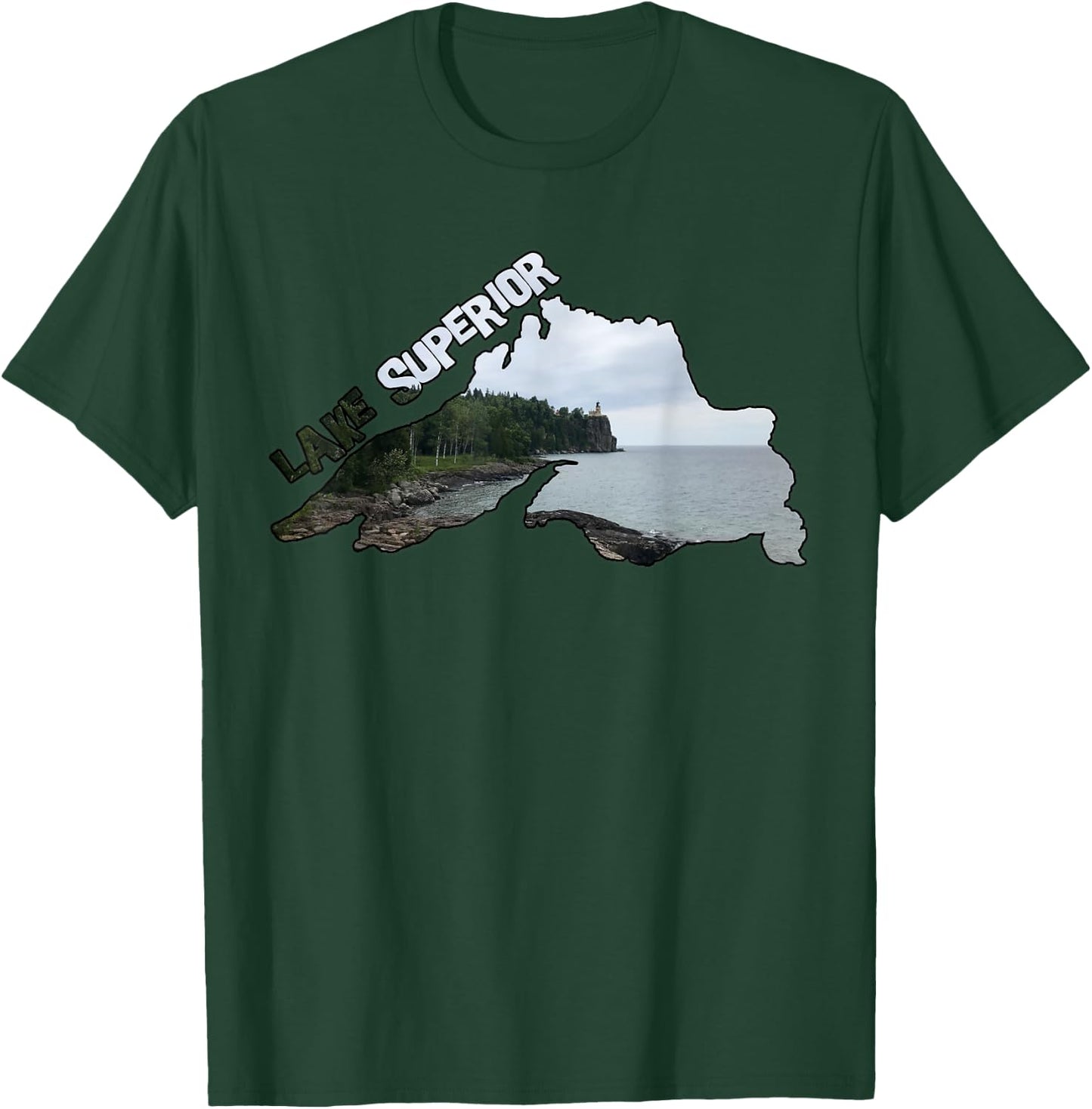Lake Superior Outline (Split Rock Lighthouse) T-Shirt - T-Shirt | Forest