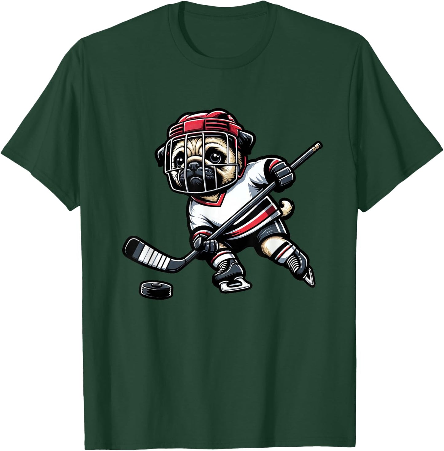 Cute Pug Hockey Player Dog Women Girls Kids T-Shirt - T-Shirt | Forest