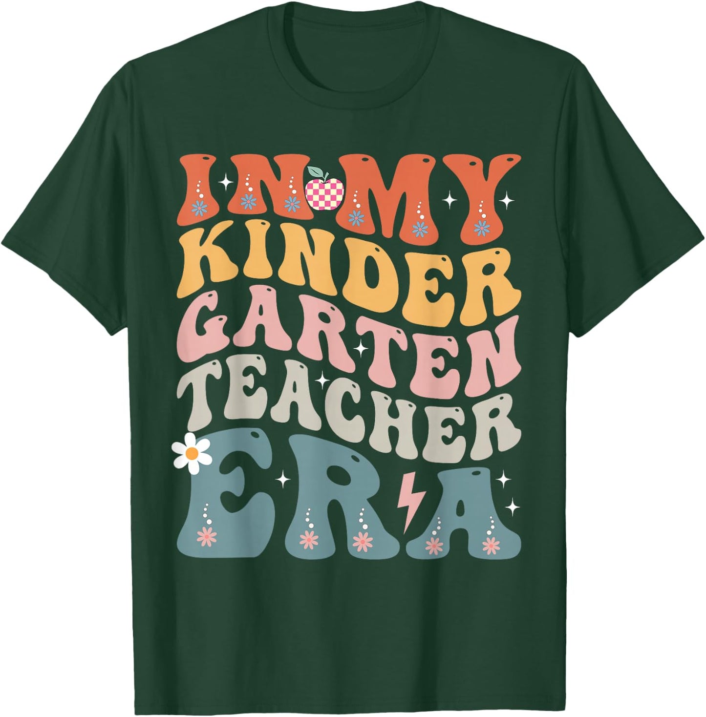 In My Kindergarten Teacher Era Groovy Back To School Kinder Women Girls Kids T-Shirt - T-Shirt | Forest