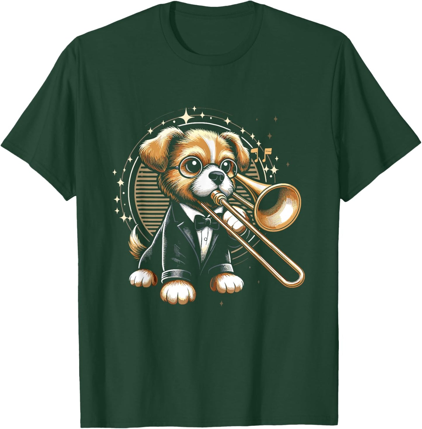 Dog Trombone Player T-Shirt - T-Shirt | Forest