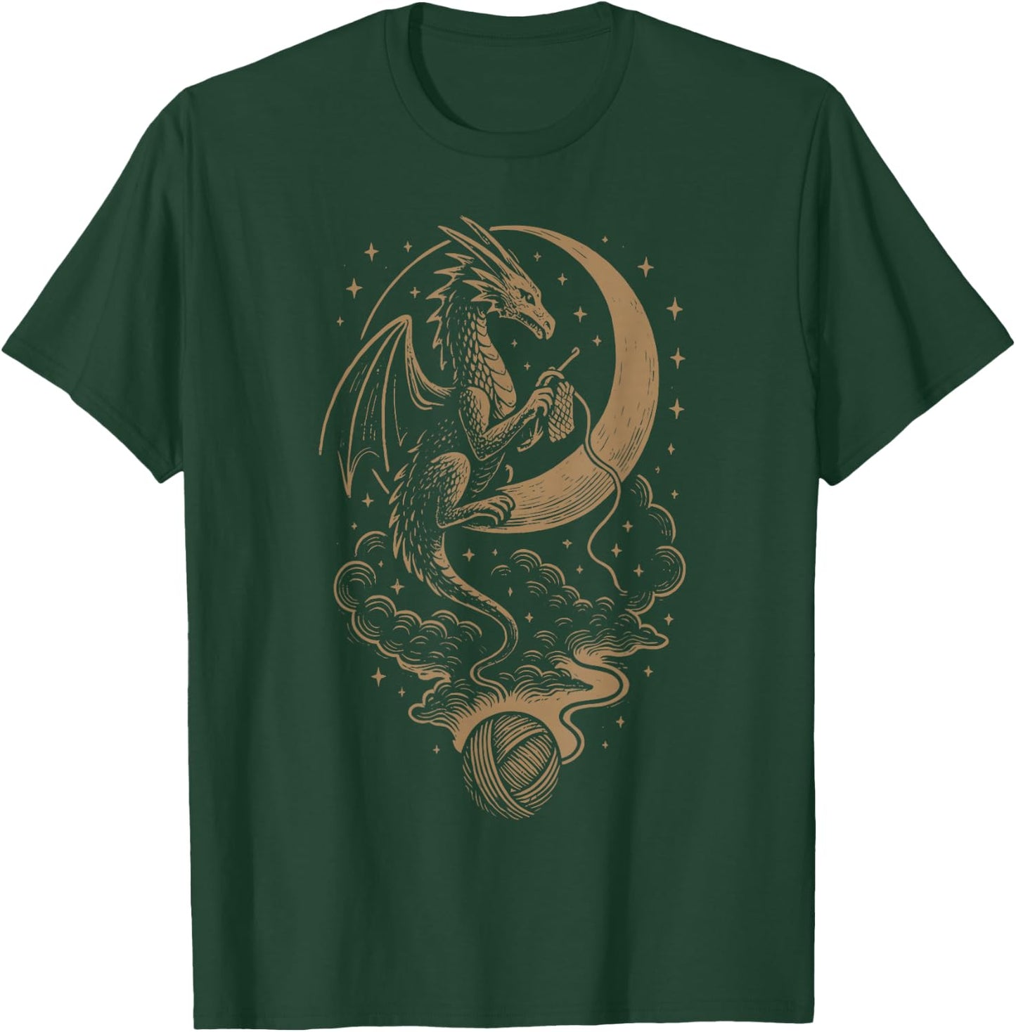 Dragon Moon Crocheting Mystical Astrology Crochet Knitting T-Shirt - T-Shirt | Forest
