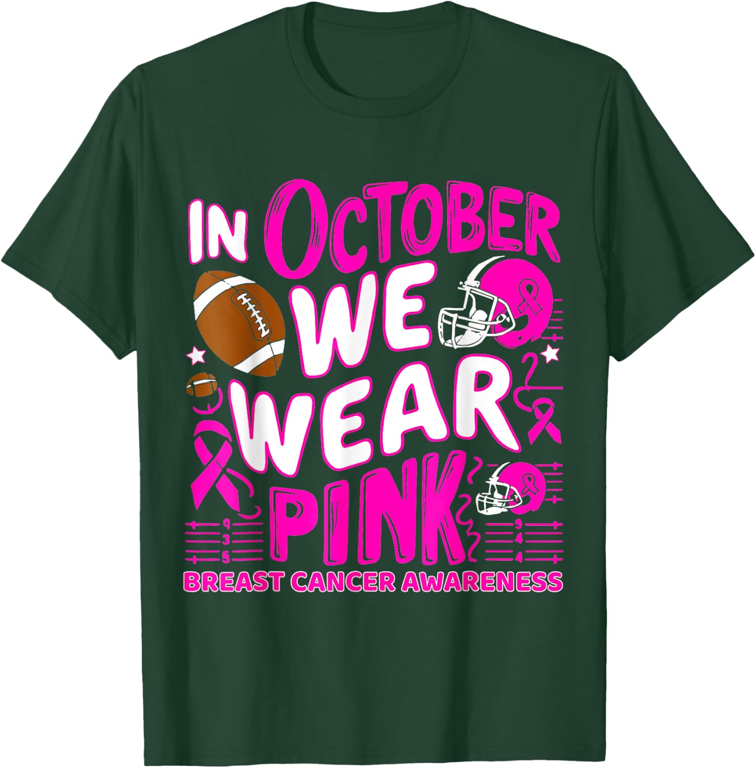 In October We Wear Pink Breast Cancer Football Halloween T-Shirt - T-Shirt | Forest
