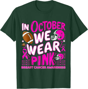 In October We Wear Pink Breast Cancer Football Halloween T-Shirt - T-Shirt | Forest