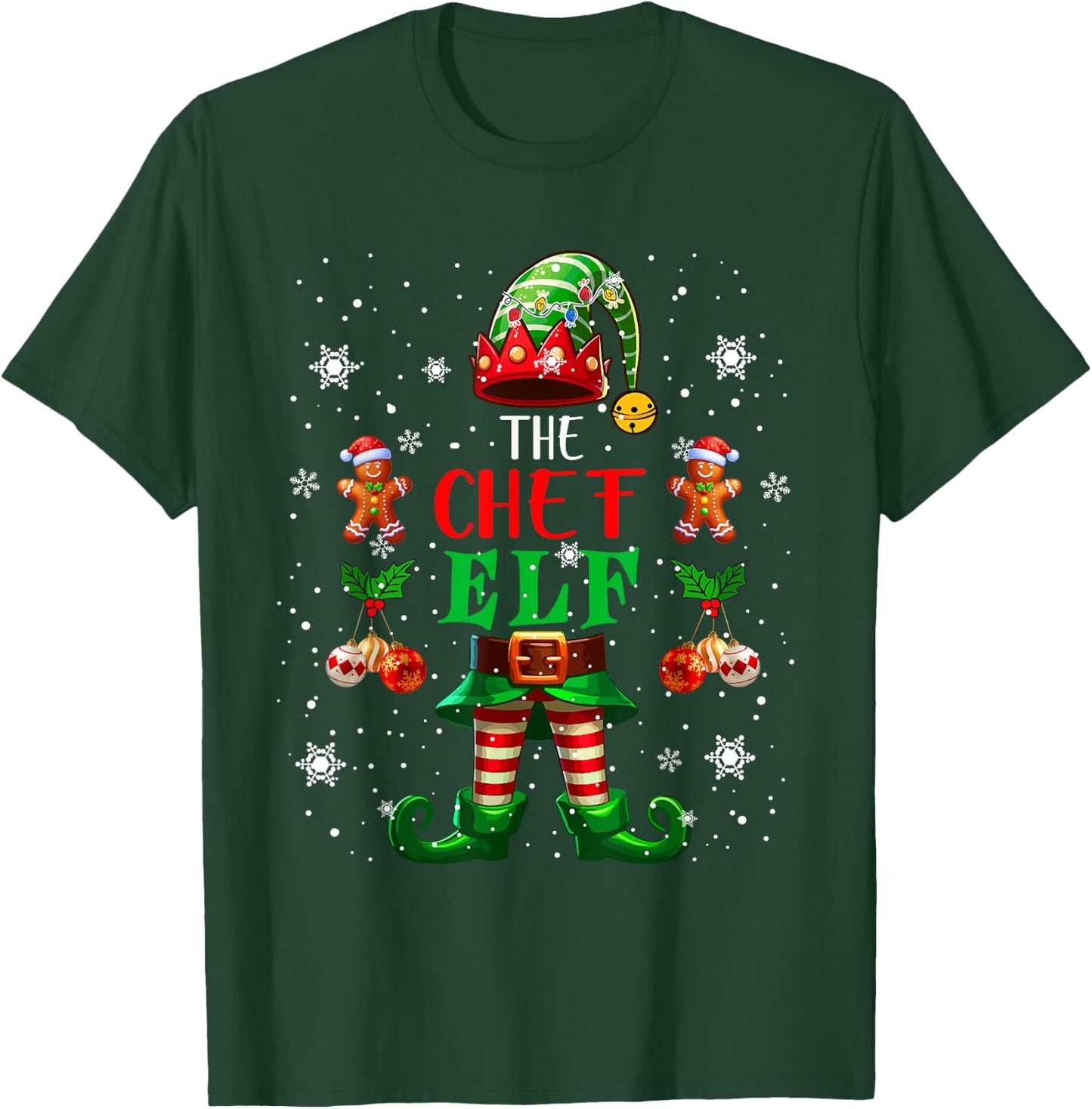 The Chef Elf Christmas Lights Costume Job Team Lover T-Shirt - T-Shirt | Forest