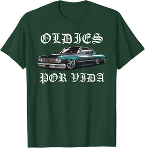 Oldies Por Vida Vintage Lowrider Car Mexican Chicano Cholo T-Shirt - T-Shirt | Forest