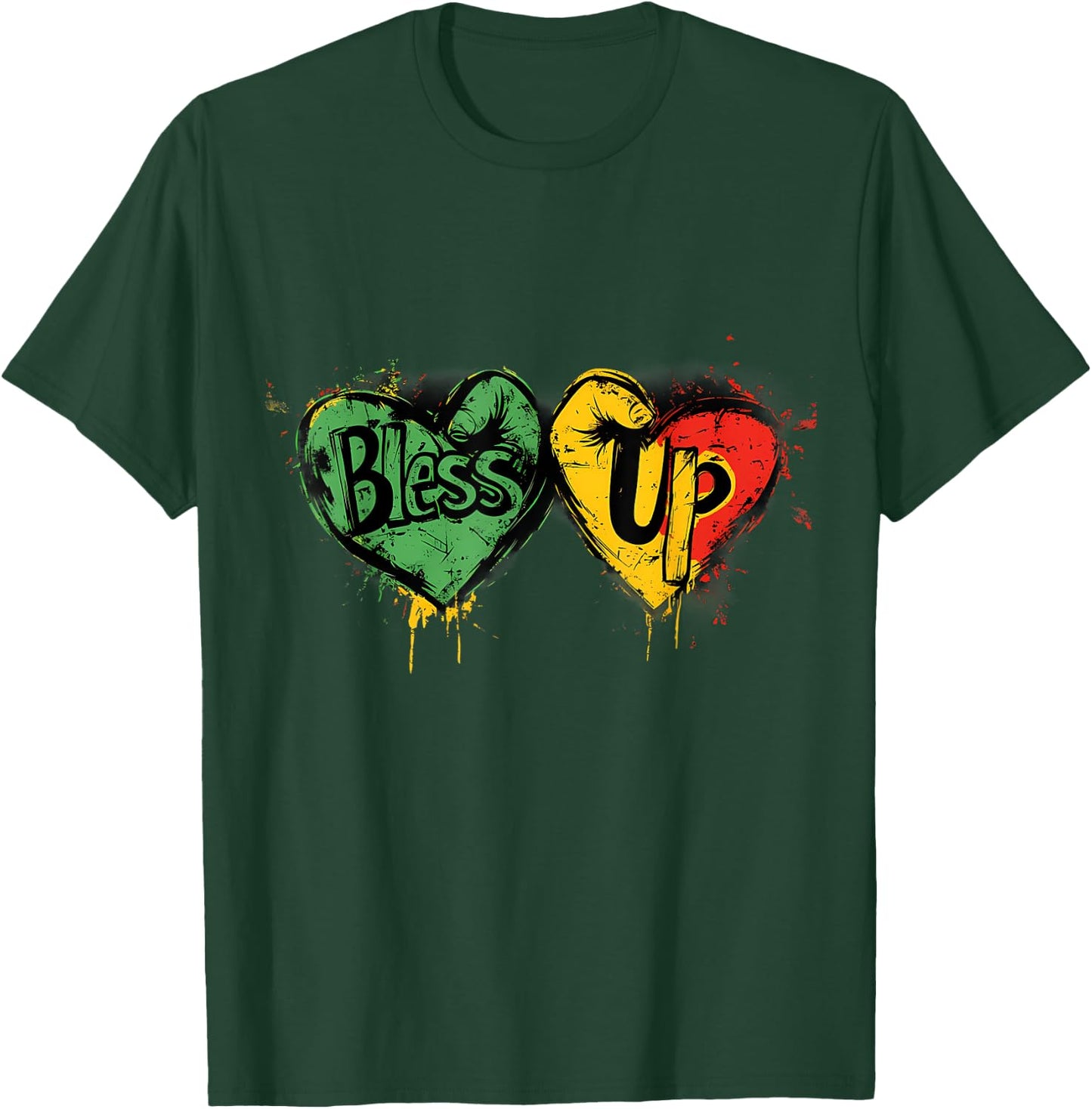 Rasta Reggae Music Jah Bless Up Rastafari Hand Heart T-Shirt - T-Shirt | Forest