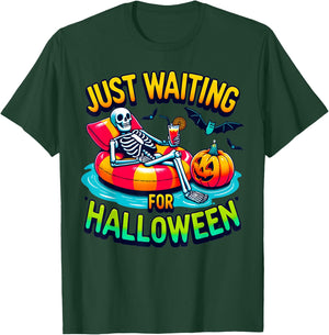 Just Waiting for Halloween Spooky Skeleton Summer Halloween Men Women T-Shirt - T-Shirt | Forest