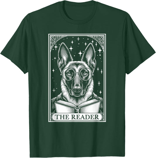 Tarot Card Vintage Belgian Malinois Book Lover The Reader T-Shirt - T-Shirt | Forest
